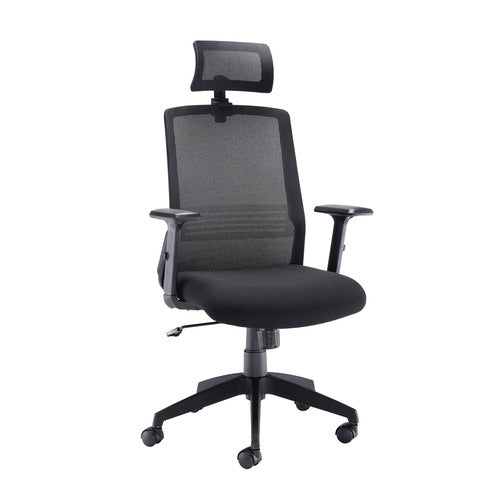 Denali High Back Chair with Headrest - Black Mesh - Clearance Office Furniture